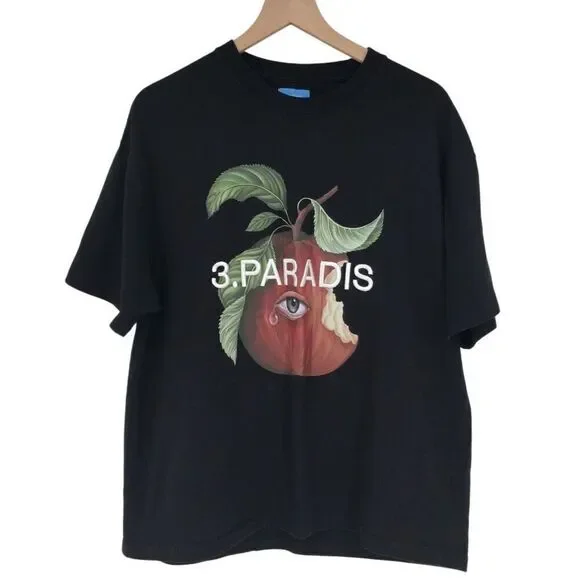 3.Paradis Shirt Men's XL black apple logo tee crew neck graphic embroidered #k - Picture 1 of 6